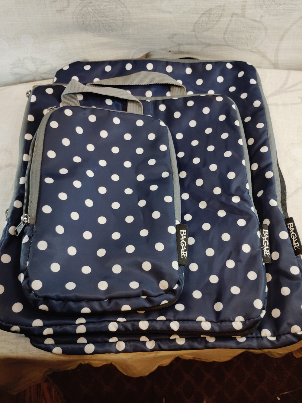 Polka Dot Navy Travel Bag Set by